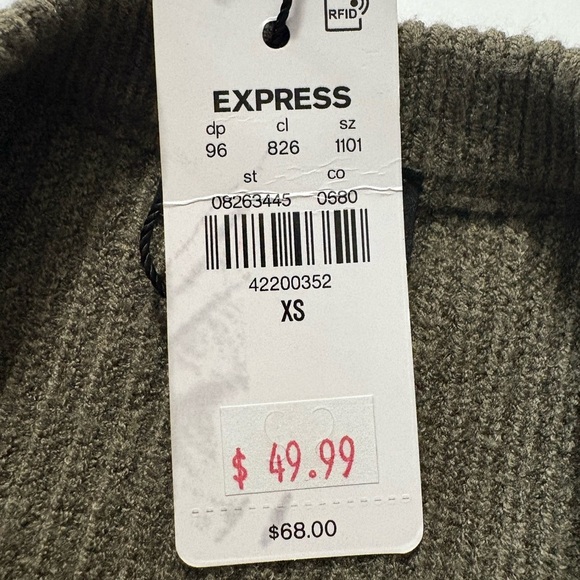 Express Olive Ribbed Knit Short Sleeve Sweater. Very Soft, Puff Sleeve. Stretchy - Picture 9 of 9